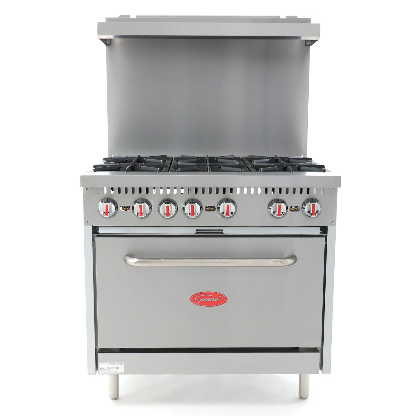 General GR6-36LP Foodservice Gas Range with Oven, 6 Burners, 180,000 BTU, 36"