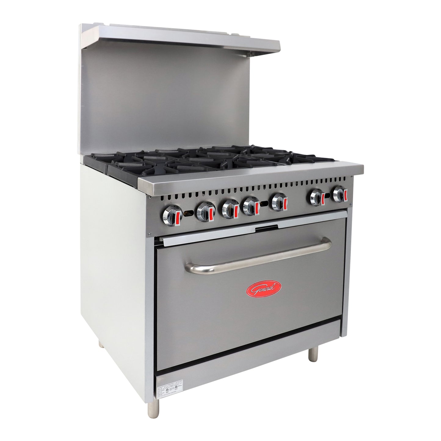 General GR6-36LP Foodservice Gas Range with Oven, 6 Burners, 180,000 BTU, 36"