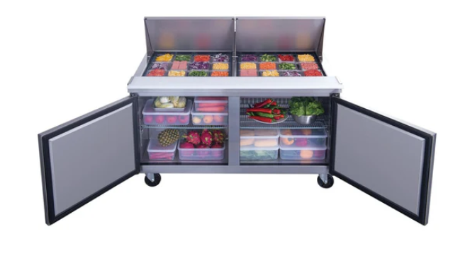 Dukers DSP60-24M-S2 2-Door Commercial Sandwich/Salad Prep Table Refrigerator in Stainless Steel with Mega Top