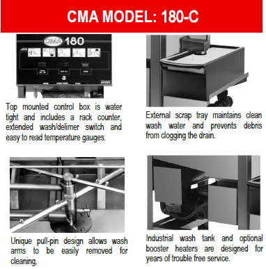 CMA Dishmachines 180-CB Corner High Temp 60 racks/hour 220V/60Hz with Booster