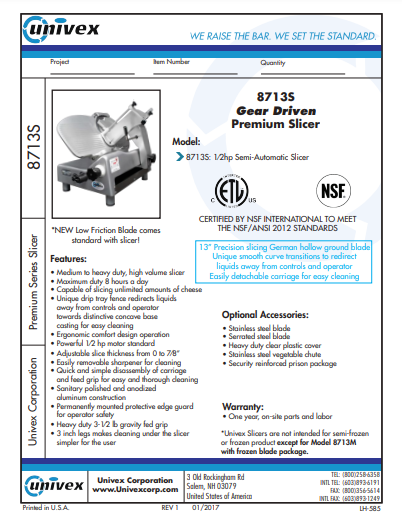 Univex 8713S – Automatic Premium Slicer 13" Blade