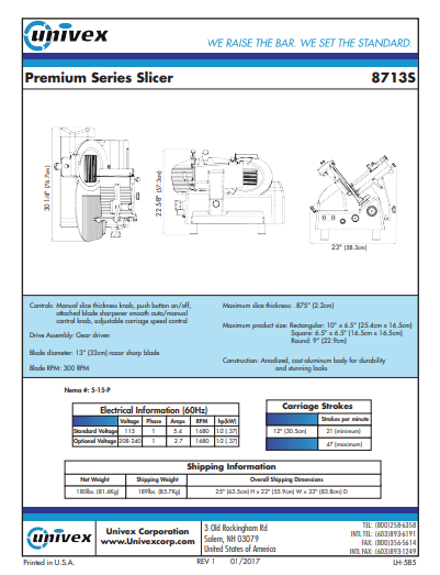 Univex 8713S – Automatic Premium Slicer 13" Blade