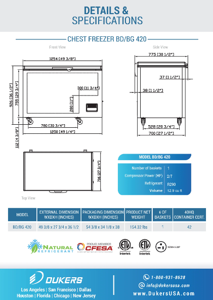 Dukers BD/BG-420 Commercial Chest Freezer