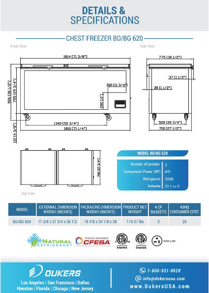 Dukers BD/BG-620 Commercial Chest Freezer