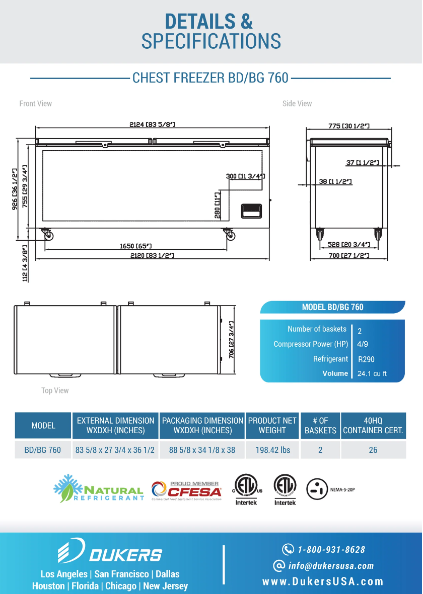 Dukers BD/BG-760 Commercial Chest Freezer