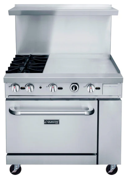 Dukers DCR36-2B24GM 36" Gas Range with Two (2) Open Burners & 24" Griddle