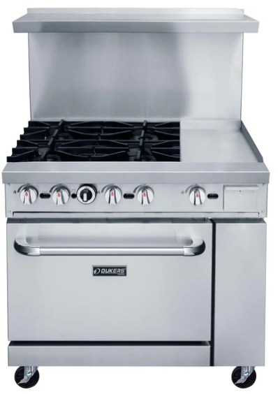 Dukers DCR36-4B12GM 36" Gas Range with Four (4) Open Burners & 12" Griddle