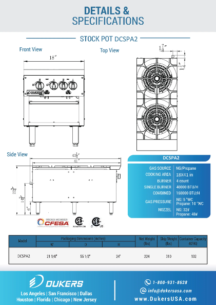 Dukers  DCSPA2 Stock Pot Gas Range- Standard Height