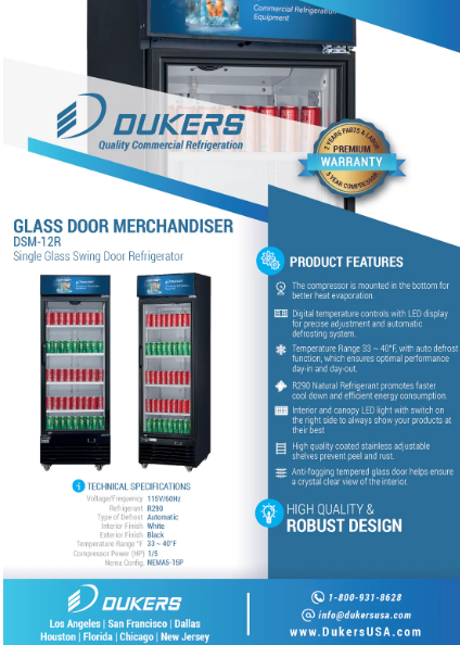 Dukers DSM-12R Commercial Single Glass Swing Door Merchandiser Refrigerator