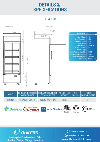 Dukers DSM-12R Commercial Single Glass Swing Door Merchandiser Refrigerator