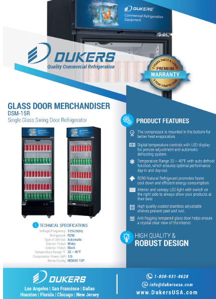 Dukers DSM-15R Commercial Single Glass Swing Door Merchandiser Refrigerator