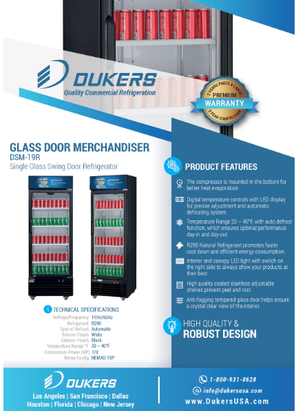 Dukers DSM-19R Commercial Single Glass Swing Door Merchandiser Refrigerator