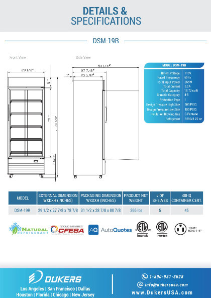 Dukers DSM-19R Commercial Single Glass Swing Door Merchandiser Refrigerator