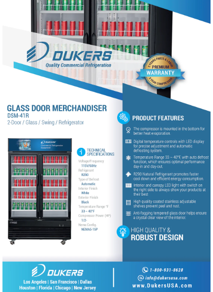 Dukers DSM-41R Commercial Glass Swing 2-Door Merchandiser Refrigerator