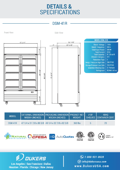 Dukers DSM-41R Commercial Glass Swing 2-Door Merchandiser Refrigerator