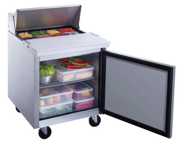 Dukers DSP29-8-S1 1-Door Commercial Sandwich/Salad Prep Table Refrigerator in Stainless Steel