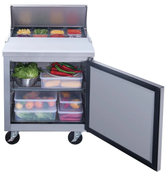 Dukers DSP29-8-S1 1-Door Commercial Sandwich/Salad Prep Table Refrigerator in Stainless Steel