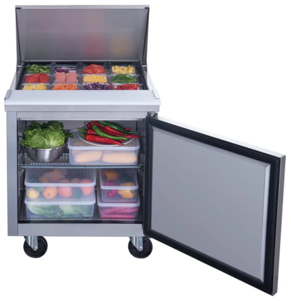 Dukers  DSP29-12M-S1  1-Door Commercial Sandwich/Salad Prep Table Refrigerator in Stainless Steel with Mega Top