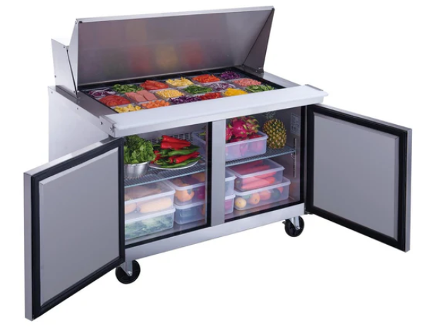 Dukers  DSP48-18M-S2 2-Door Commercial Sandwich/Salad Prep Table Refrigerator in Stainless Steel with Mega Top