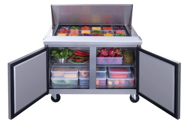 Dukers  DSP48-18M-S2 2-Door Commercial Sandwich/Salad Prep Table Refrigerator in Stainless Steel with Mega Top