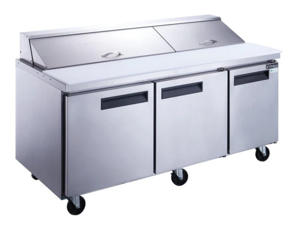 Dukers DSP72-18-S3 3-Door Commercial Sandwich/Salad Prep Table Refrigerator in Stainless Steel