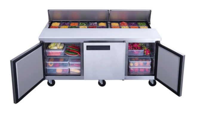 Dukers DSP72-18-S3 3-Door Commercial Sandwich/Salad Prep Table Refrigerator in Stainless Steel