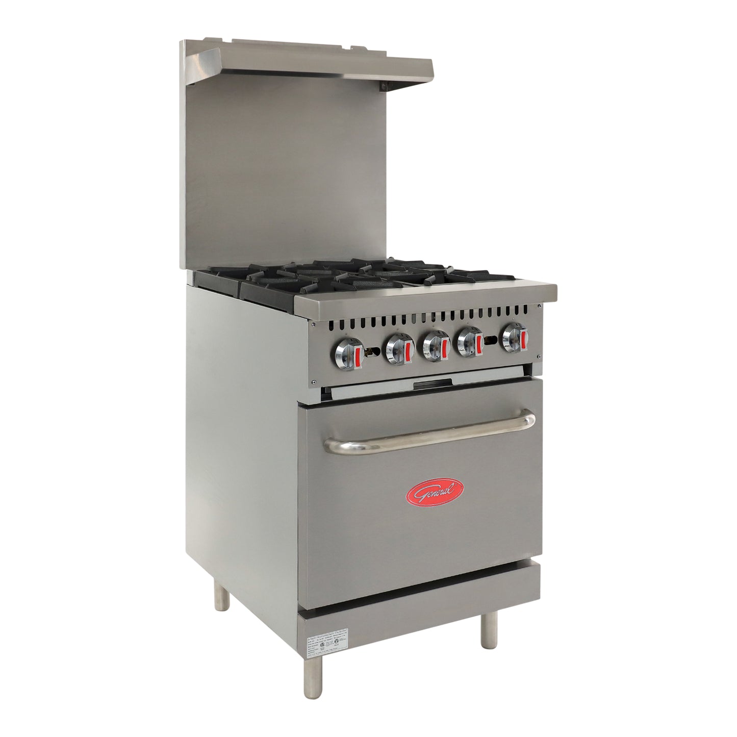 General GR4-24NG Foodservice Gas Range with Oven, 4 Burners, 120,000 BTU, 24"