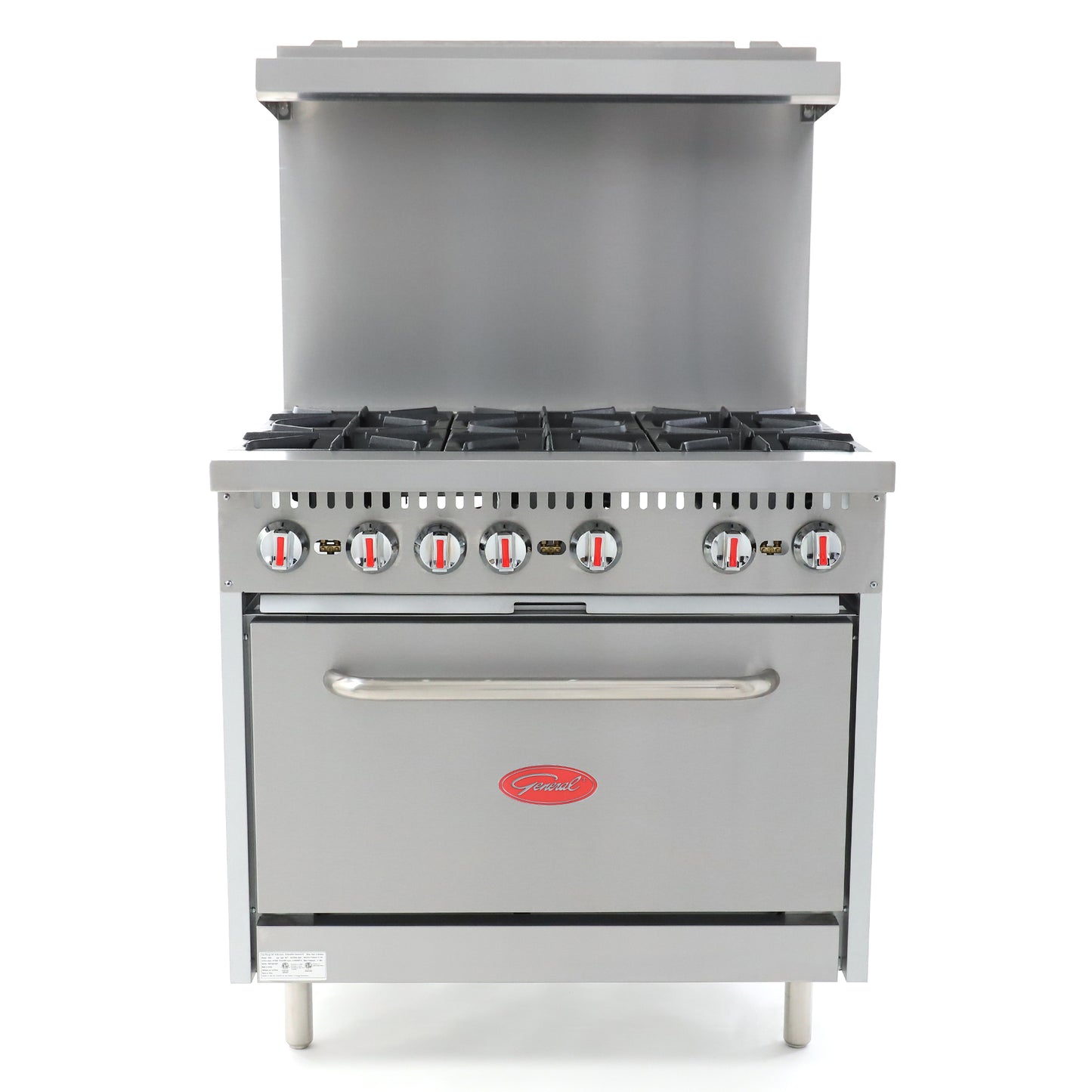 General GR6-36NG Foodservice Gas Range with Oven, 6 Burners, 180,000 BTU, 36"