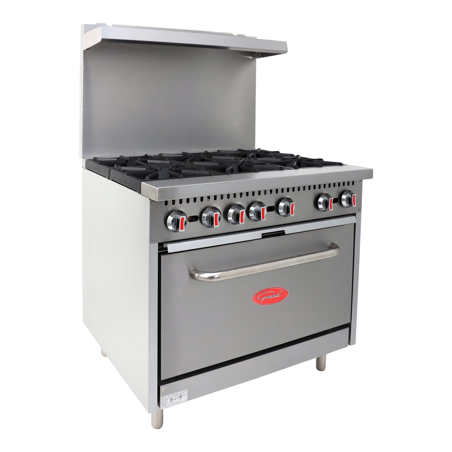 General GR6-36NG Foodservice Gas Range with Oven, 6 Burners, 180,000 BTU, 36"