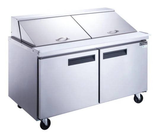 Dukers  DSP60-24M-S2  2-Door Commercial Sandwich/Salad Prep Table Refrigerator in Stainless Steel with Mega Top