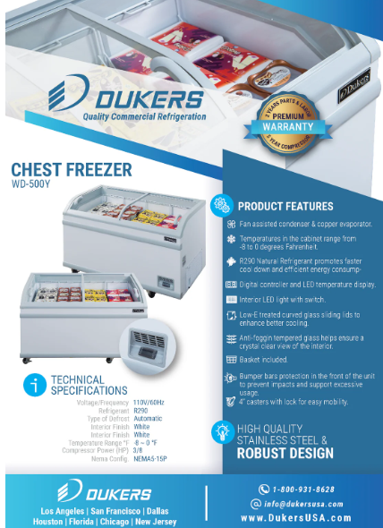 Dukers WD-500Y Commercial Chest Freezer in White