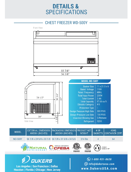 Dukers WD-500Y Commercial Chest Freezer in White