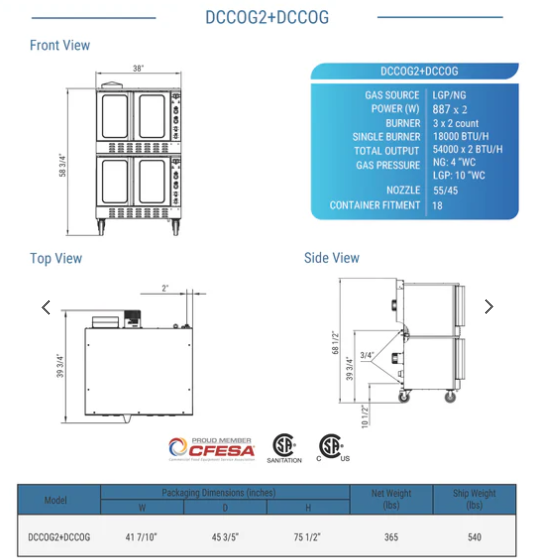 DCCOG2 Double Convection Oven Double Deck- Gas