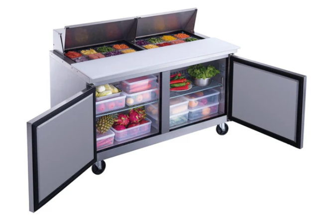 Dukers  DSP60-16-S2 2-Door Commercial Sandwich/Salad Prep Table Refrigerator in Stainless Steel