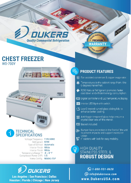 Dukers WD-700Y Commercial Chest Freezer in White