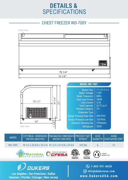 Dukers WD-700Y Commercial Chest Freezer in White